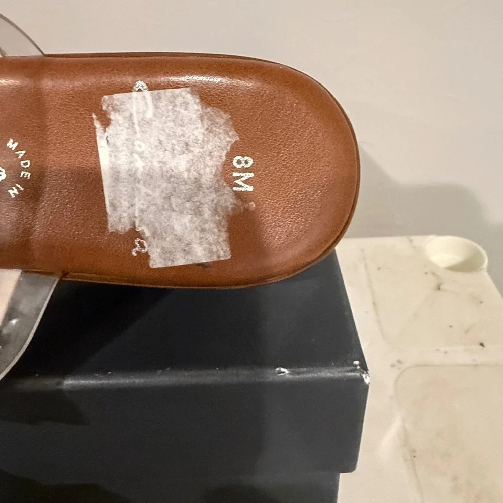 Contesa Wedge Sandals Women 8M White Brown Clear Good Rhinestone Made in Italy